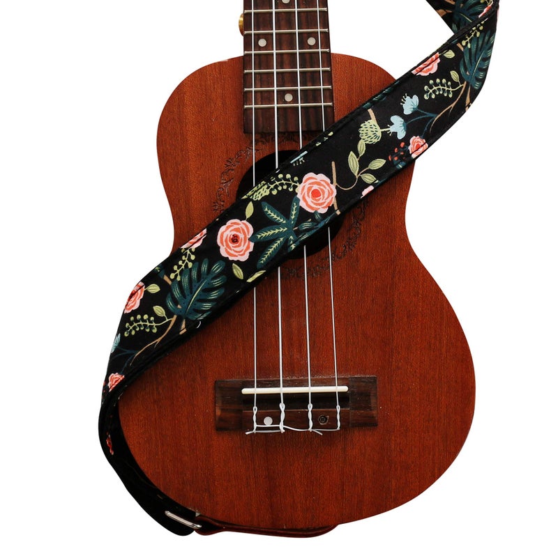 MUSIC FIRST Original Design â€œDark Night Gardenâ€ Soft Muslin & Genuine Leather Ukulele Strap Ukulele Shoulder Strap With a Genuine Leather Strap Locker - Image 4